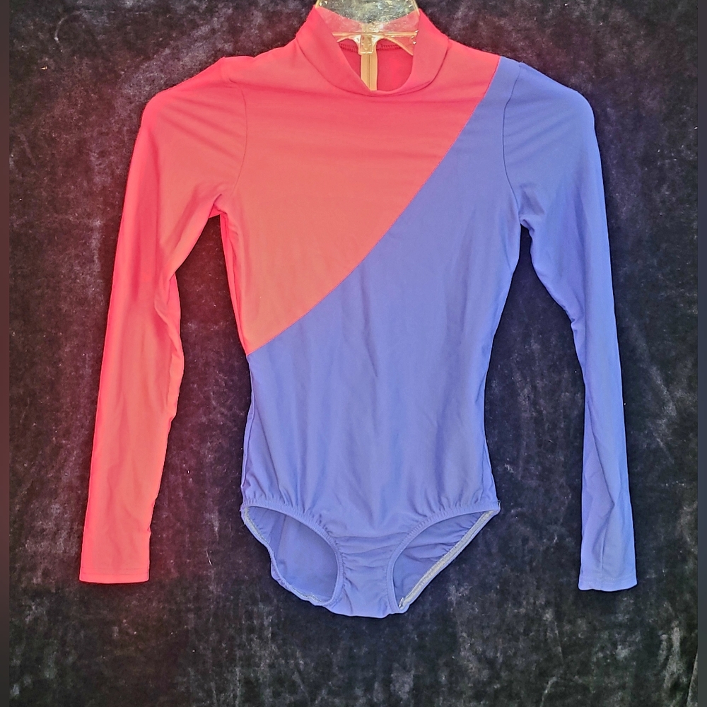 Reverence Girl's Colorblock Pink & Periwinkle Long Sleeve Leotard  Zipper Back